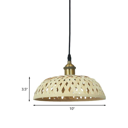 Modern Bamboo Pendant Lamp With Handcrafted Barrel/Dome Shade Beige Ideal For Coffee Shop