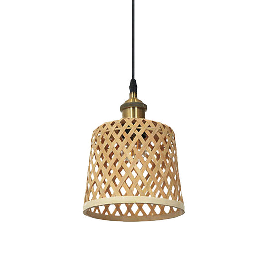 Modern Bamboo Pendant Lamp With Handcrafted Barrel/Dome Shade Beige Ideal For Coffee Shop