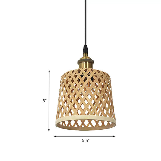 Modern Bamboo Pendant Lamp With Handcrafted Barrel/Dome Shade Beige Ideal For Coffee Shop