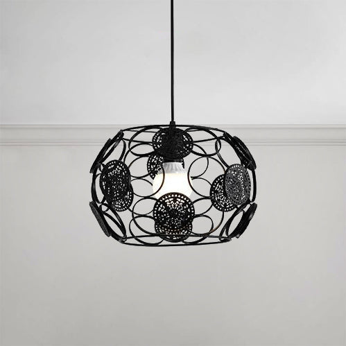 Modern Black/White Drum Pendant Ceiling Lamp - Single Metal Light for Living Room