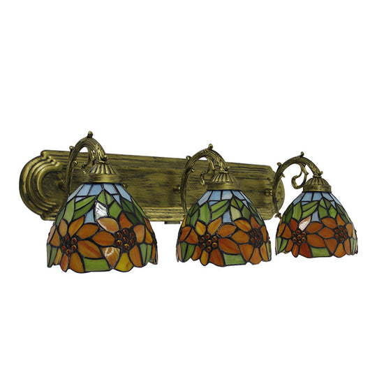 3-H Header Orange Vanity Wall Lighting Lodge Tiffany Stained Glass With Yellow Flower/Sunflower