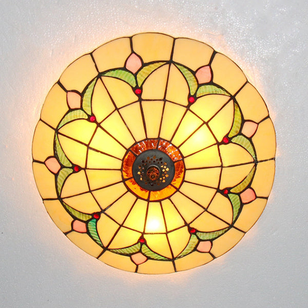 Tiffany Loft Stained Glass Flush Mount Light - Magnolia Flush Ceiling Light in Multi-Colored Shades for Bedroom