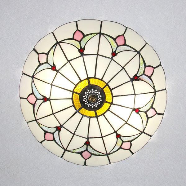 Tiffany Loft Stained Glass Flush Mount Light - Magnolia Flush Ceiling Light in Multi-Colored Shades for Bedroom