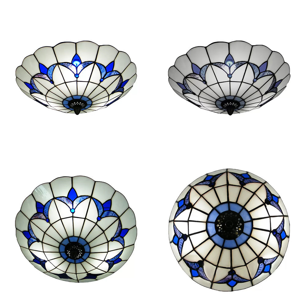 Tiffany Loft Stained Glass Flush Mount Light - Magnolia Flush Ceiling Light in Multi-Colored Shades for Bedroom