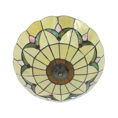 Tiffany Loft Stained Glass Flush Mount Light - Magnolia Flush Ceiling Light in Multi-Colored Shades for Bedroom