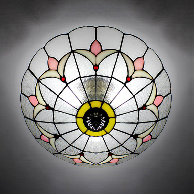 Tiffany Loft Stained Glass Flush Mount Light - Magnolia Flush Ceiling Light in Multi-Colored Shades for Bedroom