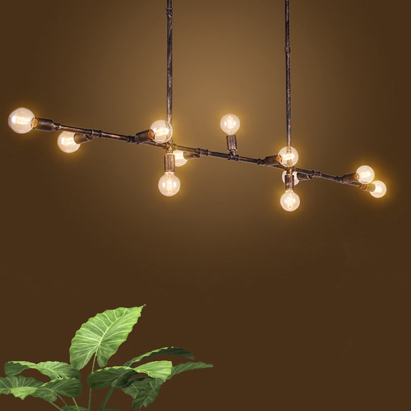 Farmhouse Style Antique Bronze Island Pendant Light - 7/11 Lights Exposed Wrought Iron Hanging