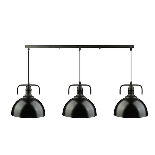 3-Light Dome Pendant Light In Loft-Style Black Metal With Canopy And Handle