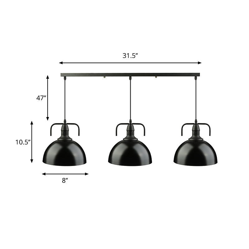 3-Light Dome Pendant Light In Loft-Style Black Metal With Canopy And Handle