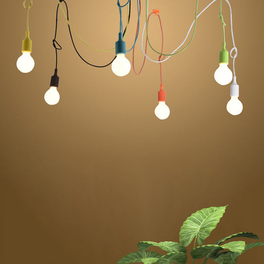 Industrial Style Swag Pendant Lighting Fixture With 6 Multi Colored Metal Lights Ideal For