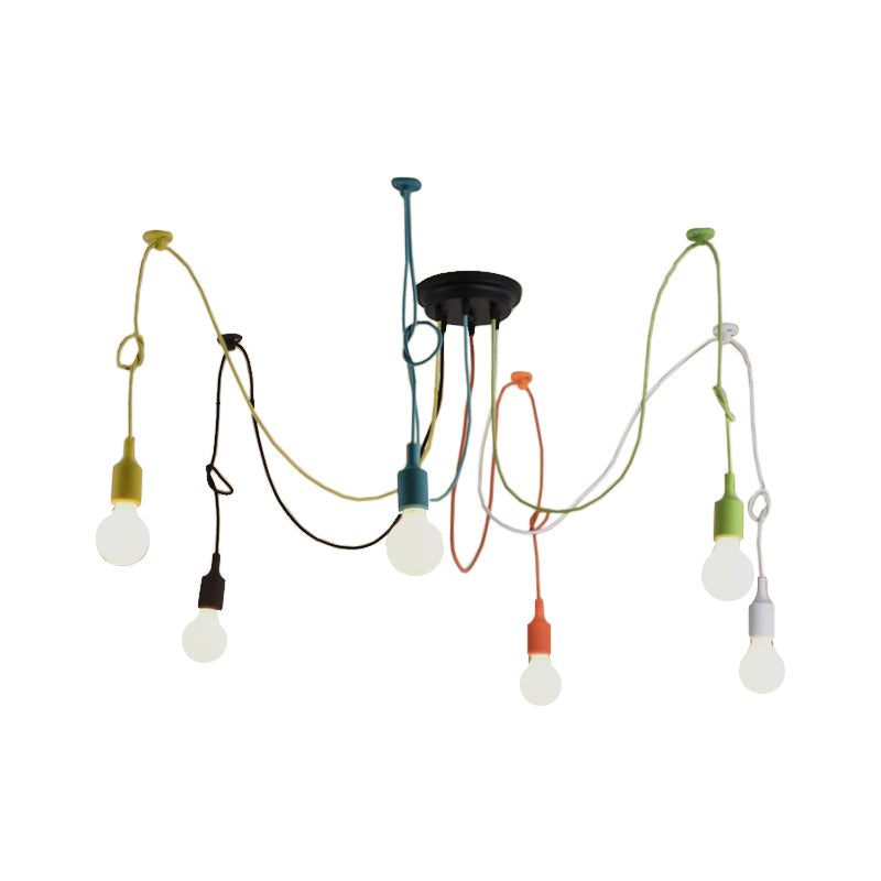 Industrial Style Multi Color Swag Pendant Light Fixture - 6 Lights, Restaurant Hanging Lamp (Black Finish)