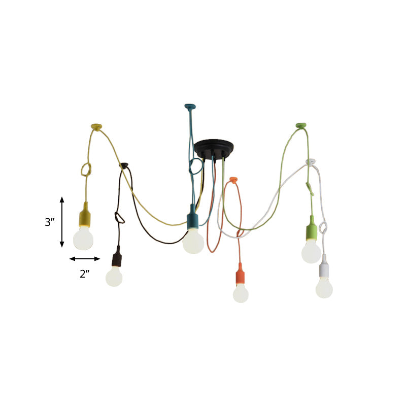 Industrial Style Multi Color Swag Pendant Light Fixture - 6 Lights, Restaurant Hanging Lamp (Black Finish)