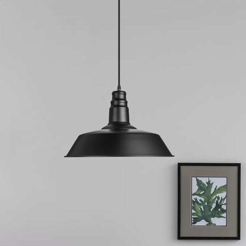 Barn-Inspired Pendant Light Industrial Metal Suspension Black Perfect For Study Room