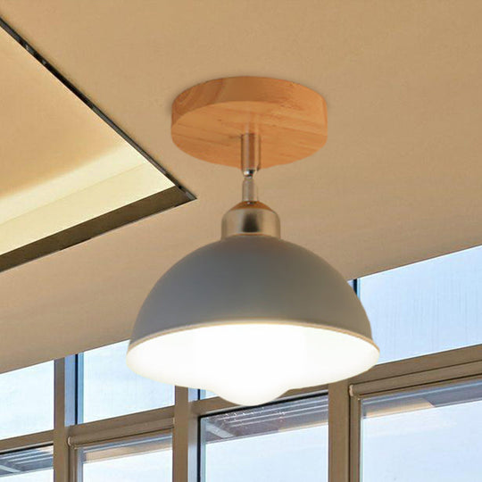 Semi Flush Mount Ceiling Light: 1 Head Rotatable, Metal Macaron Dome Shade, Indoor Pink/Yellow Design