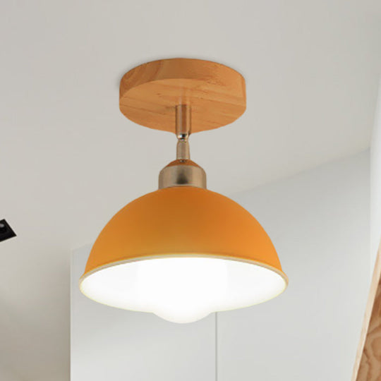 Semi Flush Mount Ceiling Light: 1 Head Rotatable, Metal Macaron Dome Shade, Indoor Pink/Yellow Design