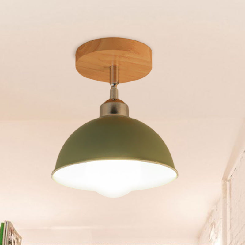 Semi Flush Mount Ceiling Light: 1 Head Rotatable, Metal Macaron Dome Shade, Indoor Pink/Yellow Design