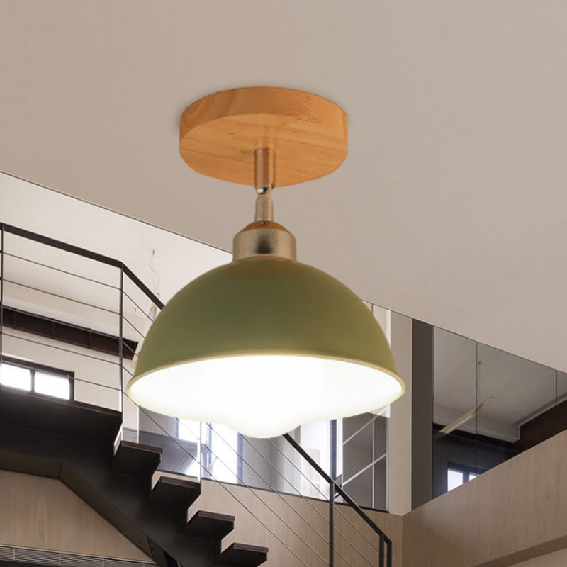 Semi Flush Mount Ceiling Light: 1 Head Rotatable, Metal Macaron Dome Shade, Indoor Pink/Yellow Design