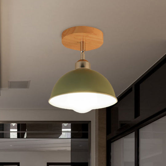 Semi Flush Mount Ceiling Light: 1 Head Rotatable, Metal Macaron Dome Shade, Indoor Pink/Yellow Design