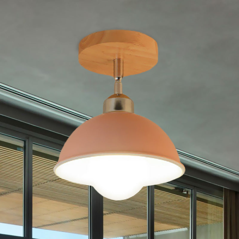 Semi Flush Mount Ceiling Light: 1 Head Rotatable Metal Macaron Dome Shade Indoor Pink/Yellow Design