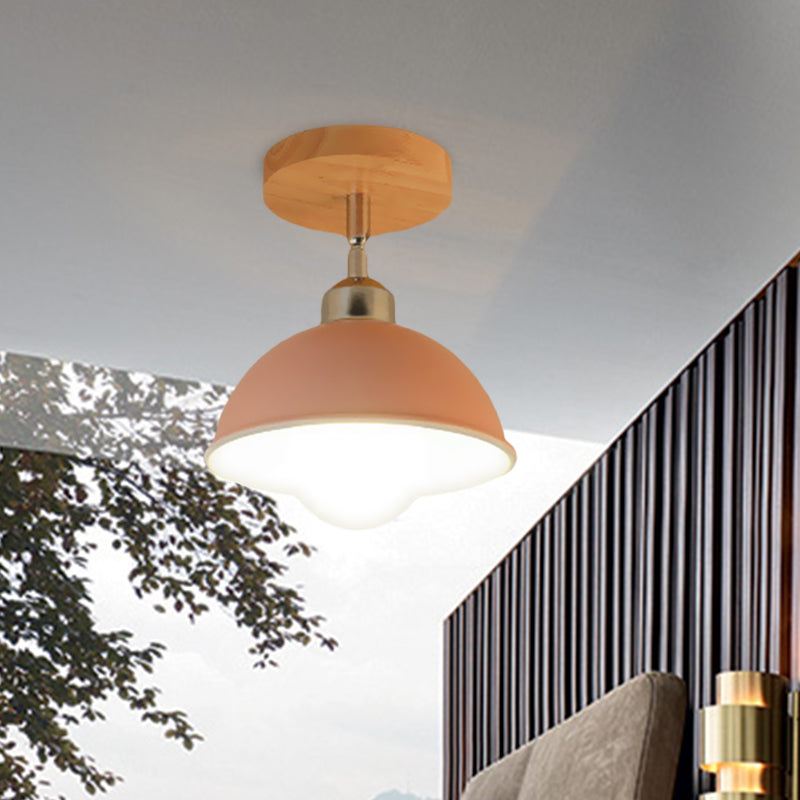 Semi Flush Mount Ceiling Light: 1 Head Rotatable, Metal Macaron Dome Shade, Indoor Pink/Yellow Design