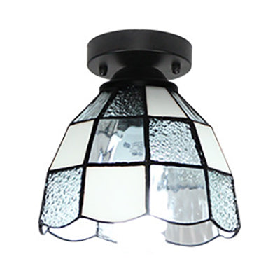 Tiffany Style Stained Glass Dome Ceiling Light For Corridor - White/Blue/Clear Shade Flush Mount