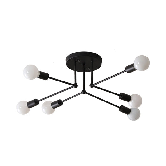 Vintage Style Starburst Metallic Ceiling Chandelier - 6/8 Lights Black Semi-Mount Lighting For