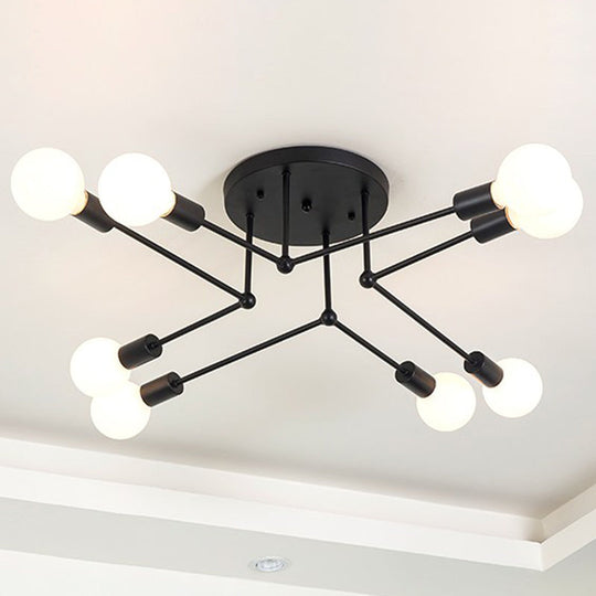 Vintage Style Starburst Metallic Ceiling Chandelier - 6/8 Lights, Black Semi-Mount Lighting for Bedroom