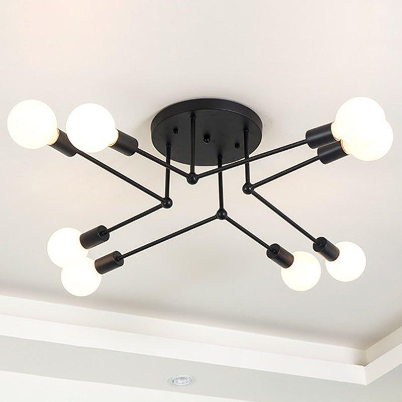 Vintage Style Starburst Metallic Ceiling Chandelier - 6/8 Lights Black Semi-Mount Lighting For