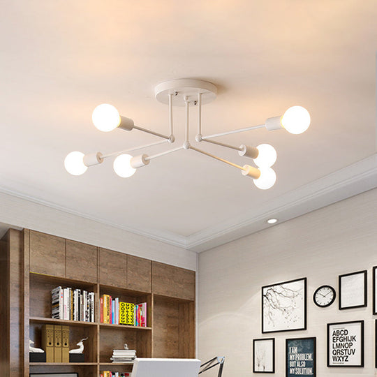 Loft Style Metallic Sputnik Ceiling Light White Finish 6/8 Lights Semi Flush Living Room Lighting