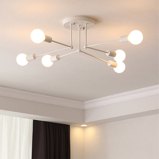 Loft Style Metallic Sputnik Ceiling Light White Finish 6/8 Lights Semi Flush Living Room Lighting