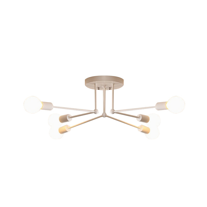 Loft Style Metallic Sputnik Ceiling Light White Finish 6/8 Lights Semi Flush Living Room Lighting