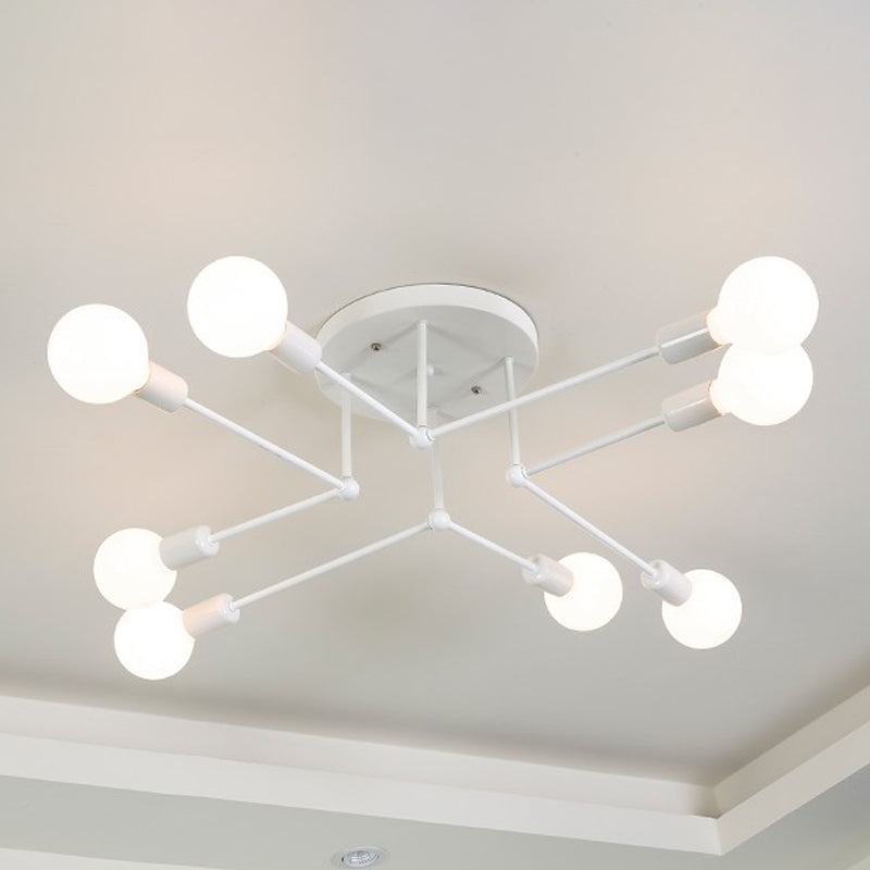 Loft Style Metallic Sputnik Ceiling Light White Finish 6/8 Lights Semi Flush Living Room Lighting 8