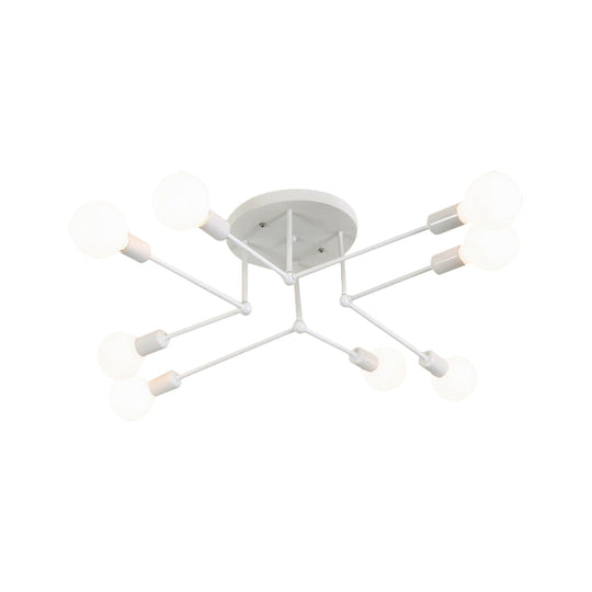 Loft Style Metallic Sputnik Ceiling Light White Finish 6/8 Lights Semi Flush Living Room Lighting