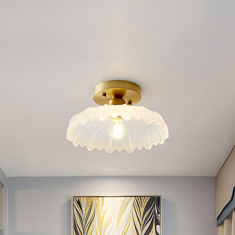 Industrial Semi Flush Ceiling Light with Clear Textured Glass Shade