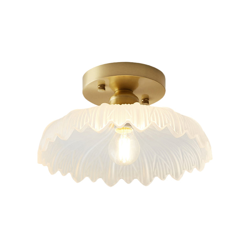 Industrial Semi Flush Ceiling Light Fixture With Clear Textured Glass Shade - 1-Light For Corridors