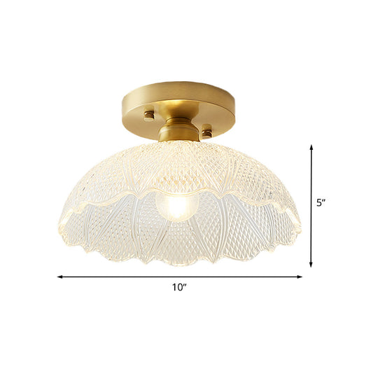 Industrial Semi Flush Ceiling Light with Clear Textured Glass Shade