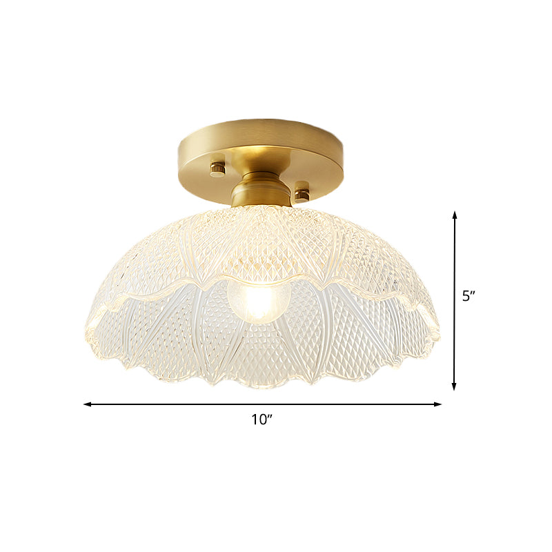 Industrial Semi Flush Ceiling Light Fixture With Clear Textured Glass Shade - 1-Light For Corridors