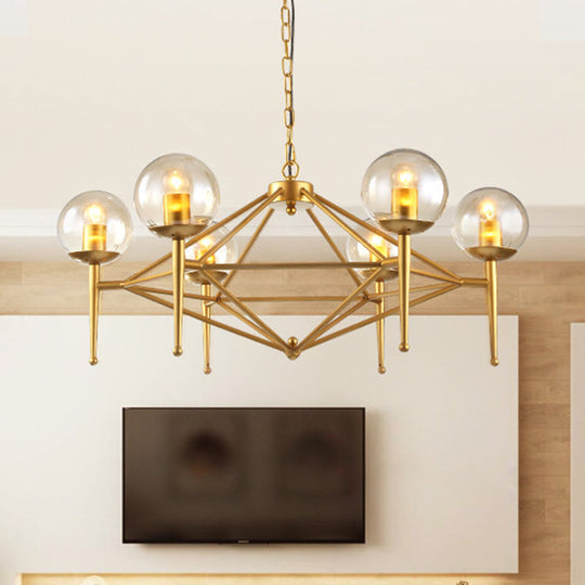 Modern Gold Pyramid Chandelier: Clear Glass 6-Light Hanging Light For Dining Room