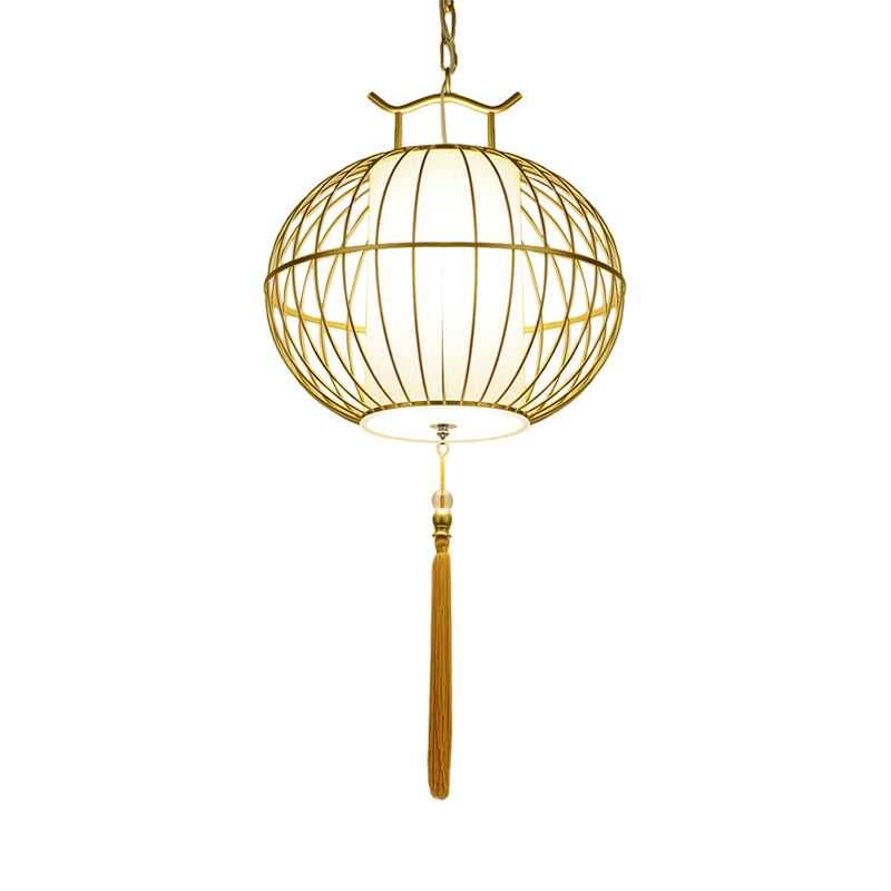 Chinese Style Hanging Pendant Light with Bamboo Shade - Black/Gold Lantern Ceiling Light - Indoor Use - 16"/21.5" W