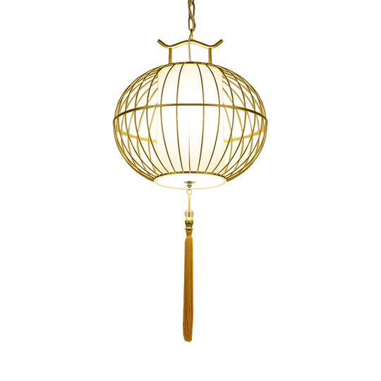 Chinese Style Hanging Pendant Light with Bamboo Shade - Black/Gold Lantern Ceiling Light - Indoor Use - 16"/21.5" W