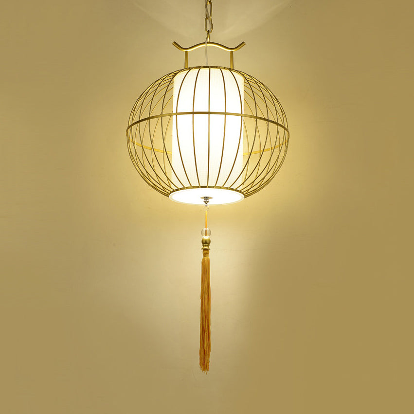 Chinese Style Hanging Pendant Light with Bamboo Shade - Black/Gold Lantern Ceiling Light - Indoor Use - 16"/21.5" W