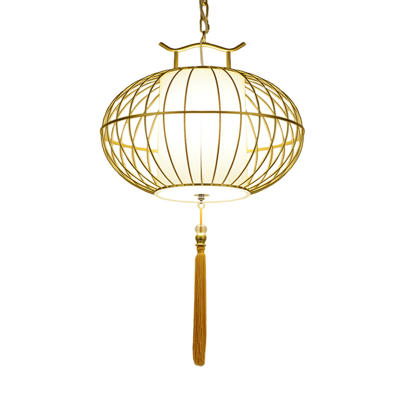 Chinese Style Hanging Pendant Light with Bamboo Shade - Black/Gold Lantern Ceiling Light - Indoor Use - 16"/21.5" W