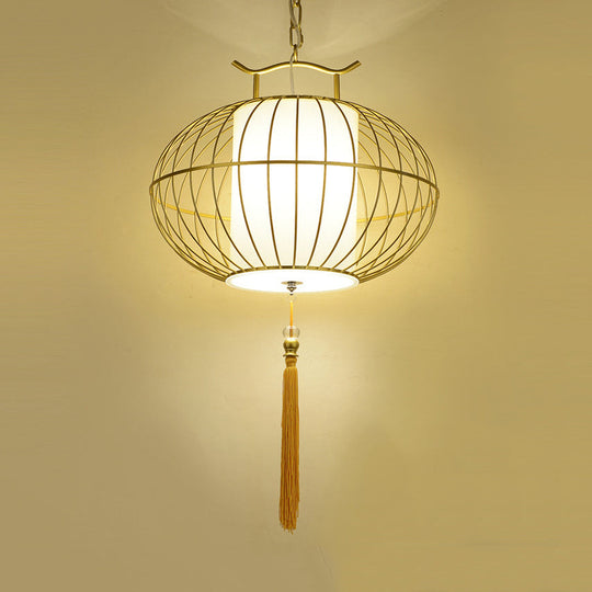 Chinese Style Hanging Pendant Light with Bamboo Shade - Black/Gold Lantern Ceiling Light - Indoor Use - 16"/21.5" W