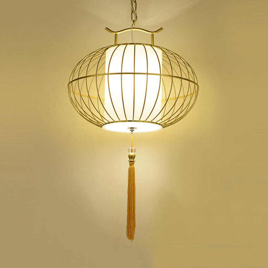 Chinese Style Hanging Pendant Light With Bamboo Shade - Black/Gold Lantern Ceiling For Indoor