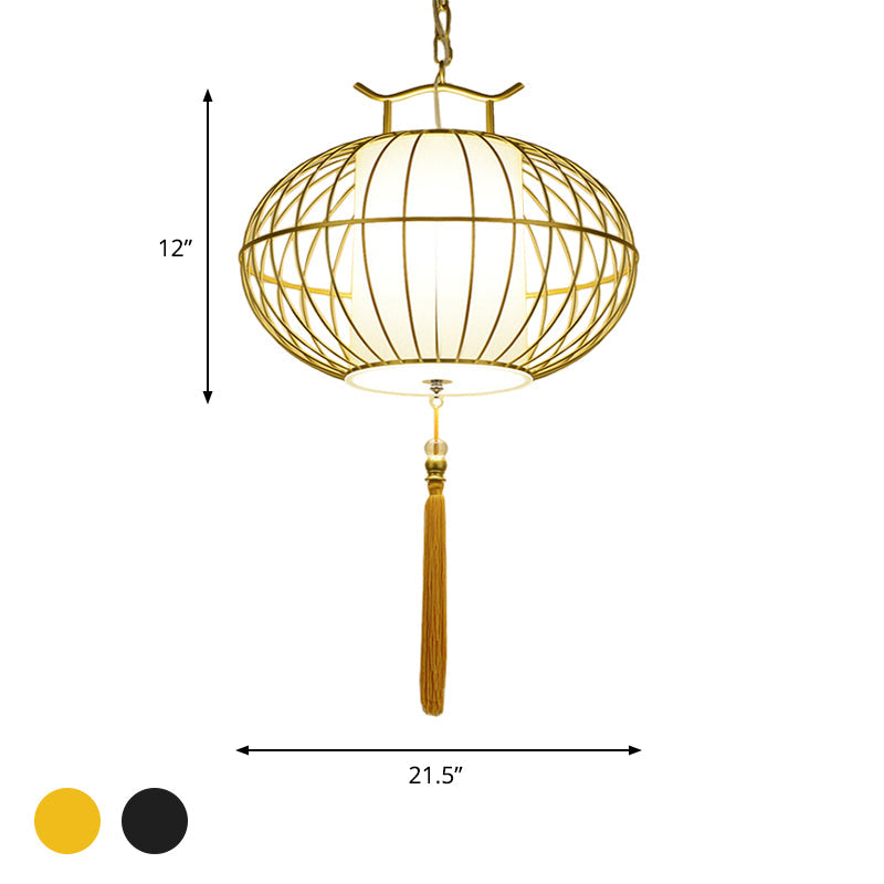 Chinese Style Hanging Pendant Light with Bamboo Shade - Black/Gold Lantern Ceiling Light - Indoor Use - 16"/21.5" W