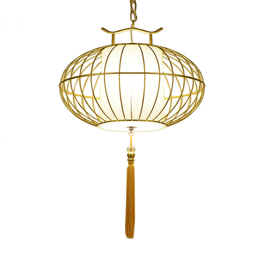 Chinese Style Hanging Pendant Light with Bamboo Shade - Black/Gold Lantern Ceiling Light - Indoor Use - 16"/21.5" W