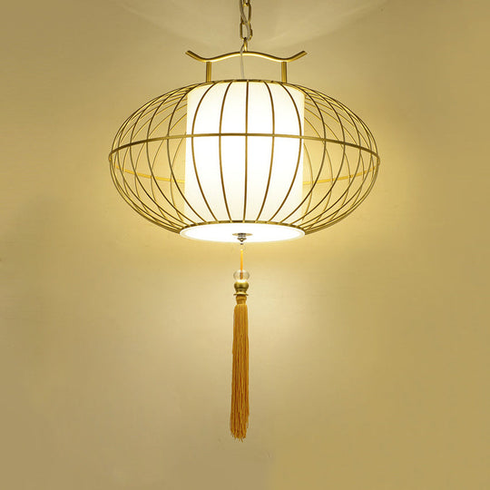 Chinese Style Hanging Pendant Light with Bamboo Shade - Black/Gold Lantern Ceiling Light - Indoor Use - 16"/21.5" W