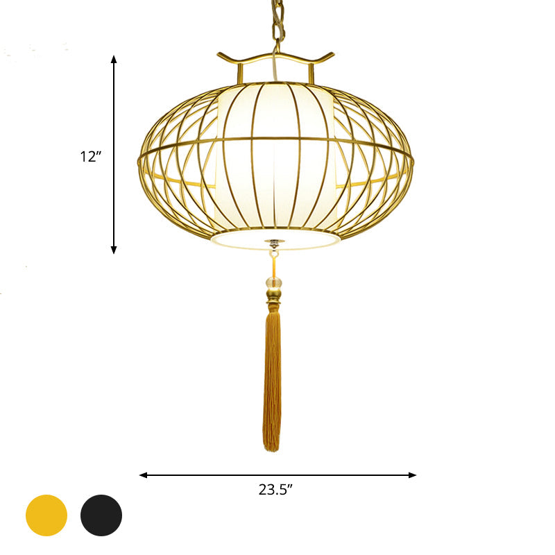 Chinese Style Hanging Pendant Light with Bamboo Shade - Black/Gold Lantern Ceiling Light - Indoor Use - 16"/21.5" W