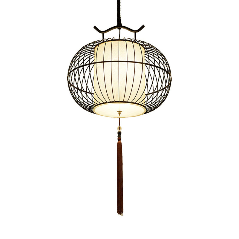 Chinese Style Hanging Pendant Light With Bamboo Shade - Black/Gold Lantern Ceiling For Indoor