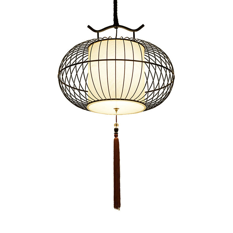 Chinese Style Hanging Pendant Light with Bamboo Shade - Black/Gold Lantern Ceiling Light - Indoor Use - 16"/21.5" W